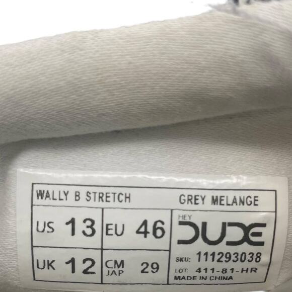 Hey Dude Wally B Stretch Loafers Men's Size 13 Grey Melange Slip On Shoes - Picture 6 of 8